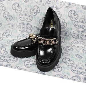 GUESS Los Angeles Black Chain Accent Lug Sole‎ Loafer Shoes Size 7M